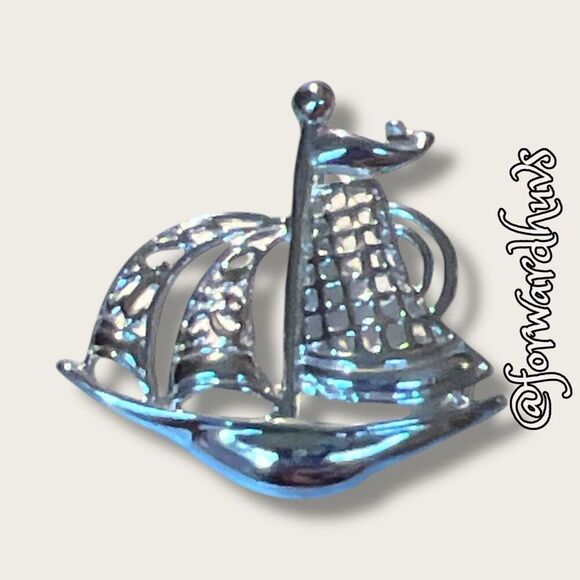 Bundle Sale 3 for $15 | Silver Tone Boat Pendant – 1.75” - Picture 1 of 8